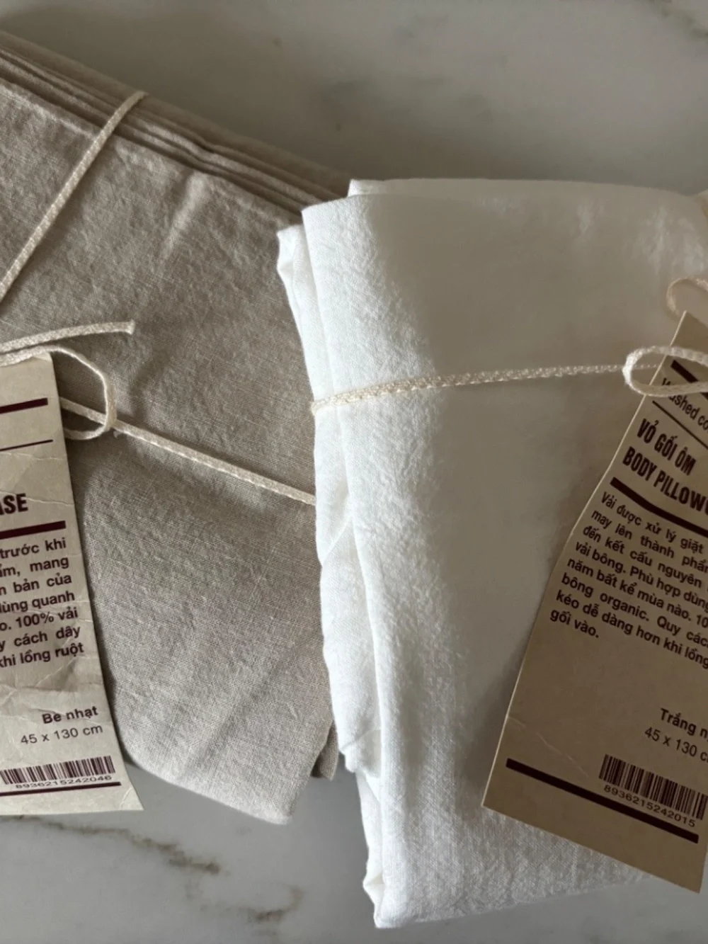 2 Muji body Pillowcases NWT / Off white & oat color/ (from Asia - check sizing)